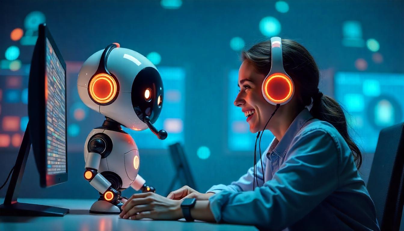 AI consultancy - woman with headphones working with AI technology